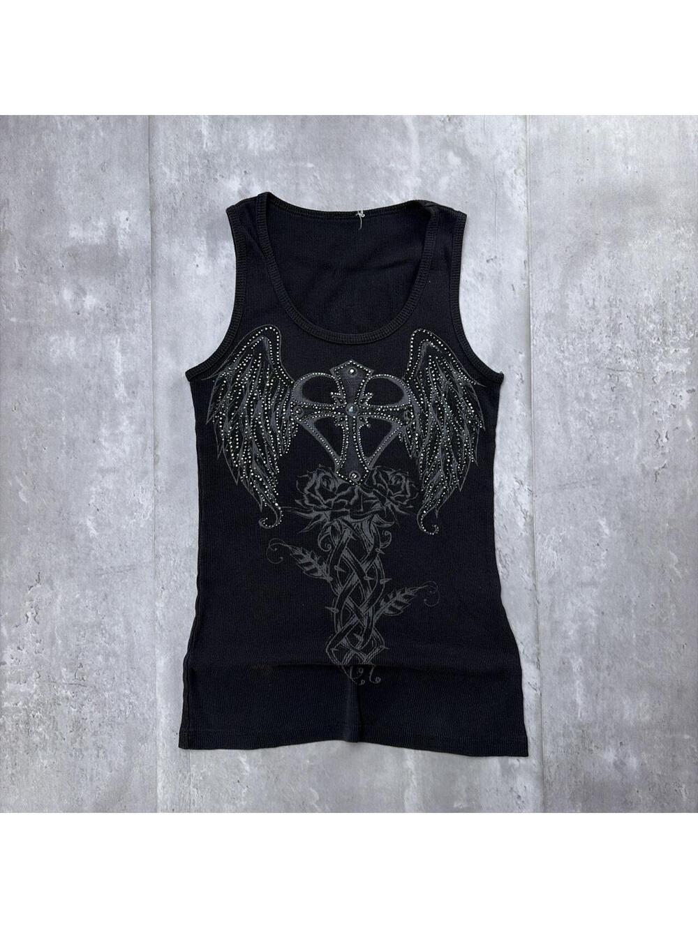 Y2K Affliction Style Grunge Angel Wings Sleeveless Top